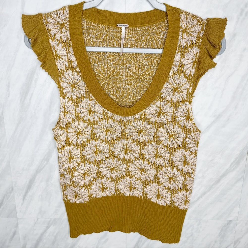 Free People Yellow Ruffled Flutter Sleeve Tank Top